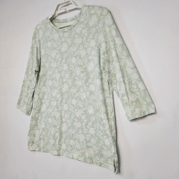 Lands End Shirt Womens Small Green Floral 3/4 Sleeve Cotton Tunic Top Cottage - Picture 5 of 13